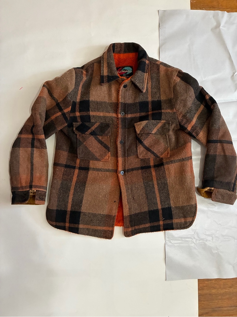 TRAILMASTER HEAVY FLANNEL JACKET SIZE M ORANGE/BROWN/BLACK